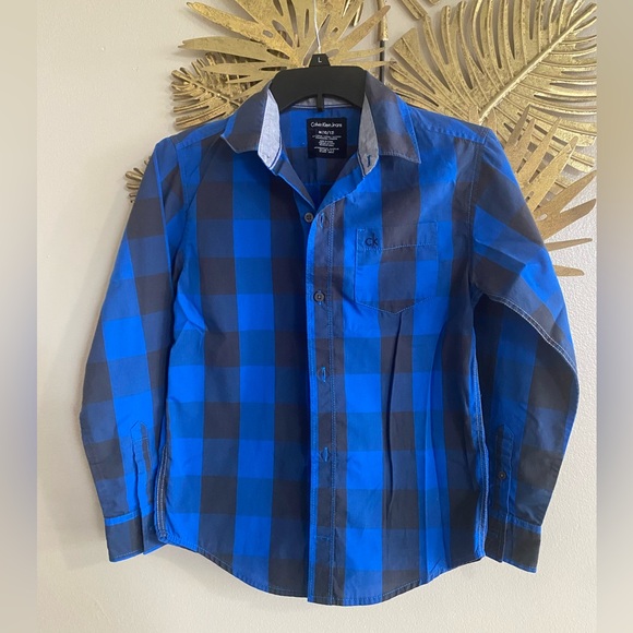 Calvin Klein Jeans Blue and Black Plaid Shirt - Picture 1 of 2